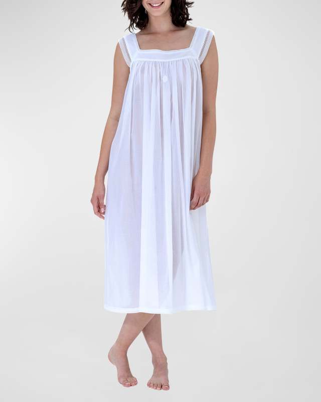 Mia Square-Neck Lace-Trim Cotton Nightgown