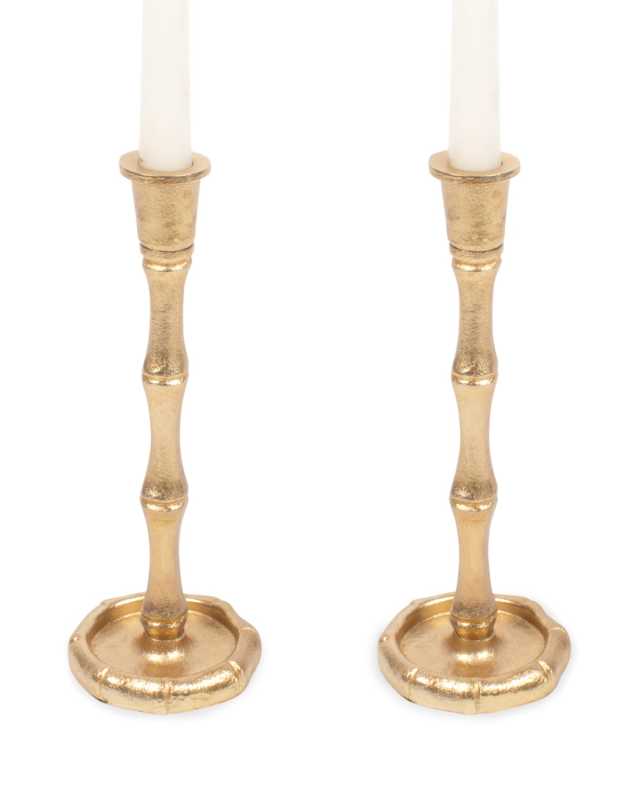 Gold Bamboo Candlestick Set