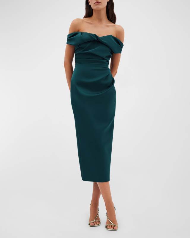 Daria Twisted Draped Off-The-Shoulder Midi Dress