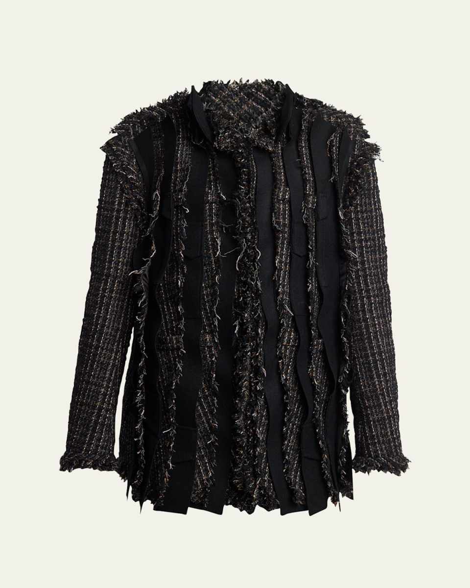 Fringe Layered Tweed Wool Coat