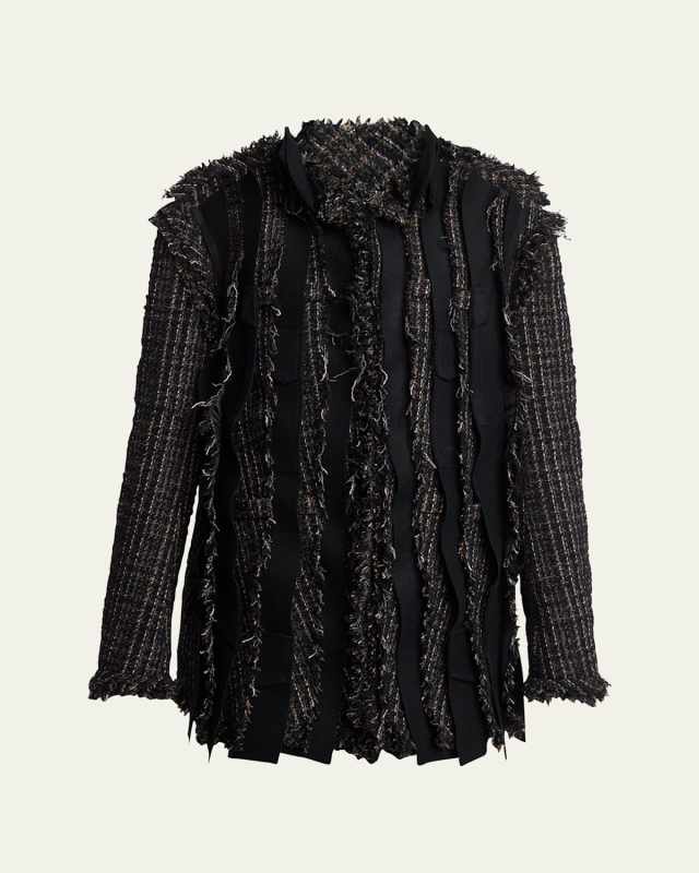 Fringe Layered Tweed Wool Coat
