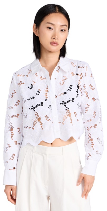 L'AGENCE Seychelle Lace Cropped Blouse White
