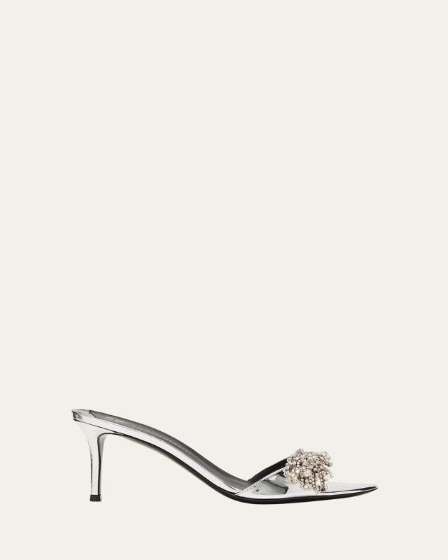 Metallic Crystal Ornament Mule Sandals