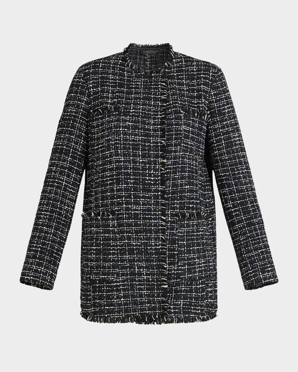 Plus Size Mora Fringe-Trim Tweed Jacket