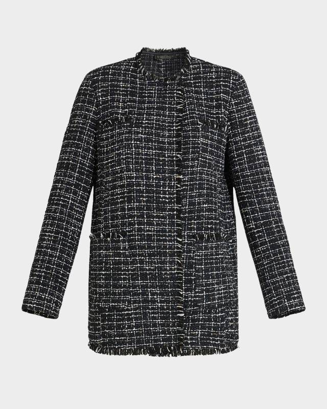 Plus Size Mora Fringe-Trim Tweed Jacket