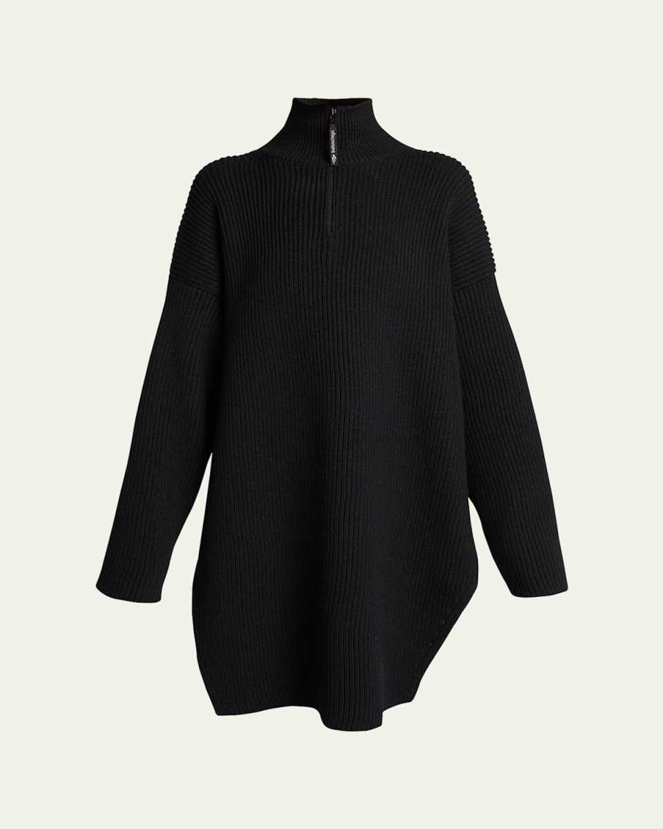 Ribbed Half-Zip Wool Poncho