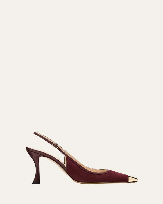 Olivia Suede Cap-Toe Slingback Pumps