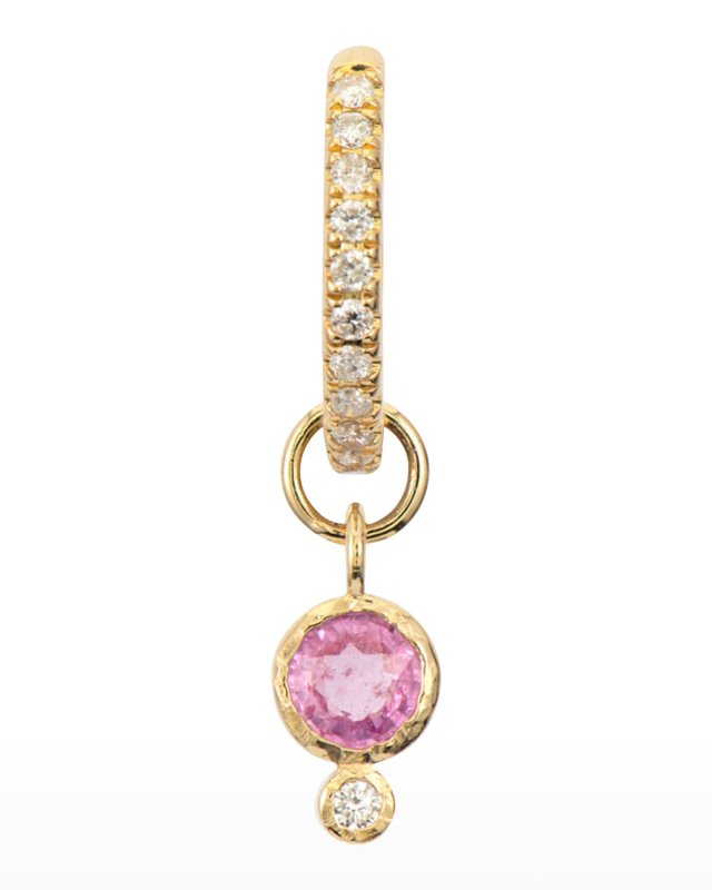 14k Yellow Gold Tiny Pink Sapphire and Diamond Single Earring Charm