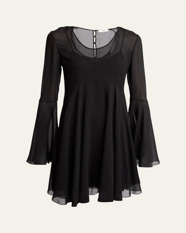 Bell Sleeve Silk Georgette Mini Dress