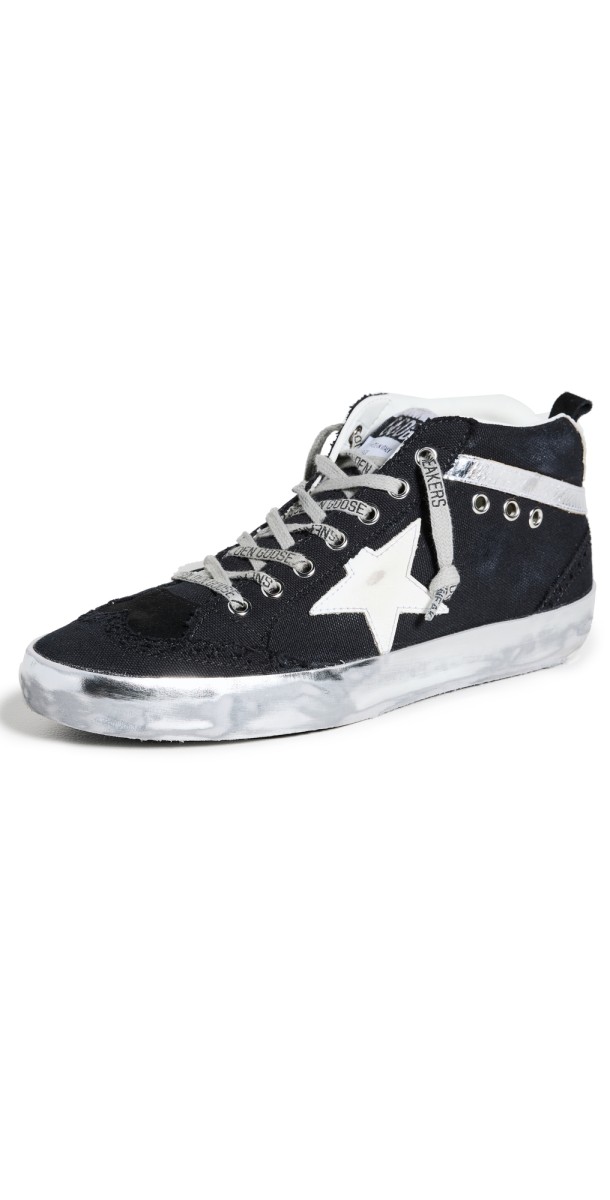 Golden Goose Mid Star Classic Canvas Sneakers Black/White/Silver