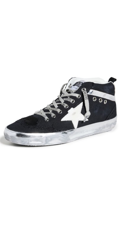 Golden Goose Mid Star Classic Canvas Sneakers Black/White/Silver