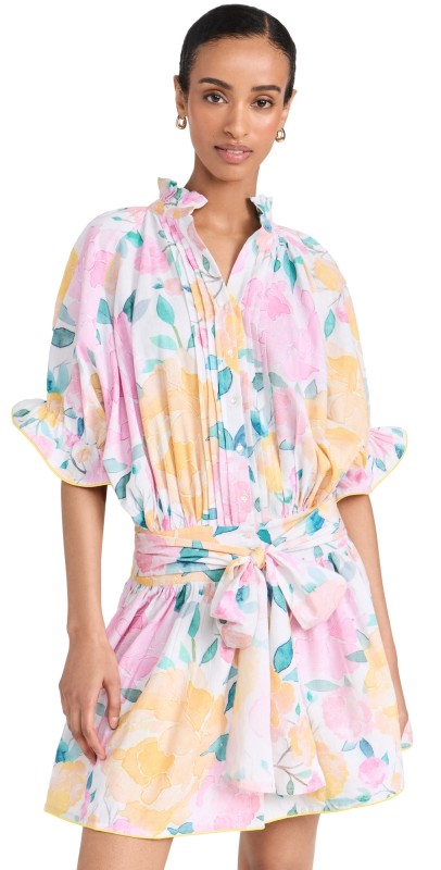 Juliet Dunn Linen Look Blouson Dress Lemon/Multi