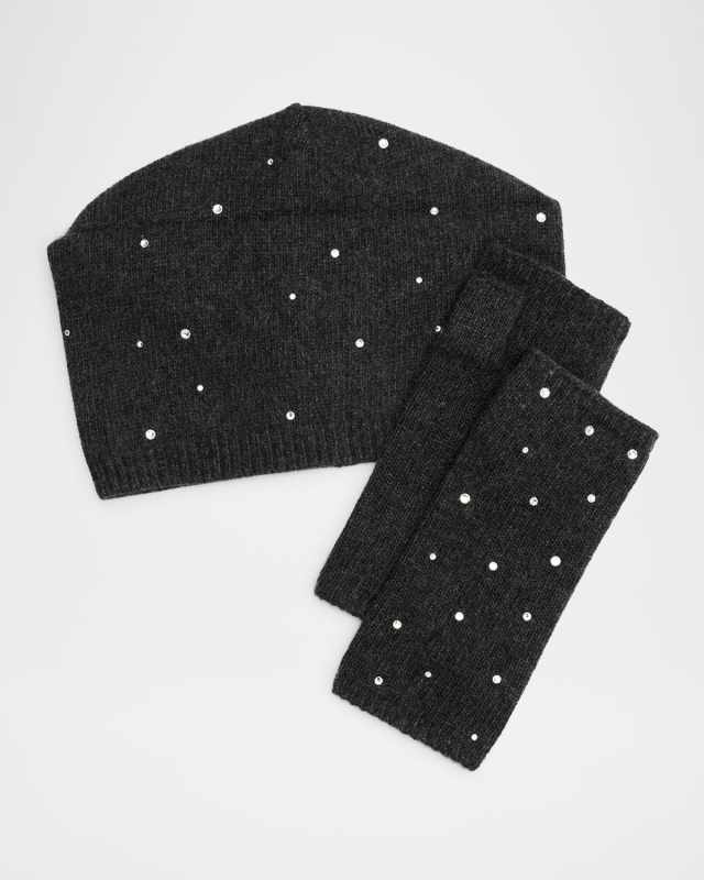 Cashmere Baggy Beanie & Short Fingerless Gloves Set