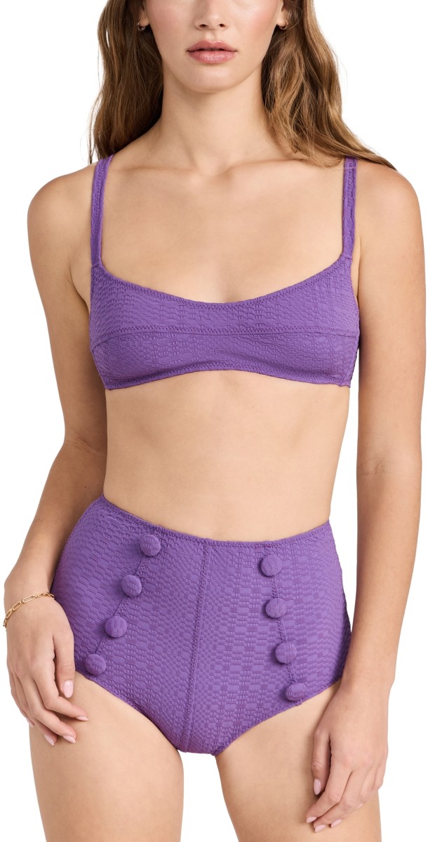Lisa Marie Fernandez Balconette High-Waist Bikini Set Blueberry Seersucke