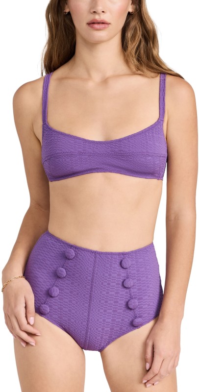 Lisa Marie Fernandez Balconette High-Waist Bikini Set Blueberry Seersucke