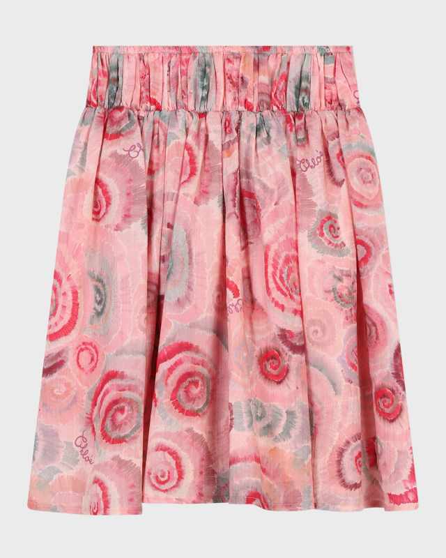 Girl's Ceremonie Spiral-Print Wool Skirt, Size 4-6