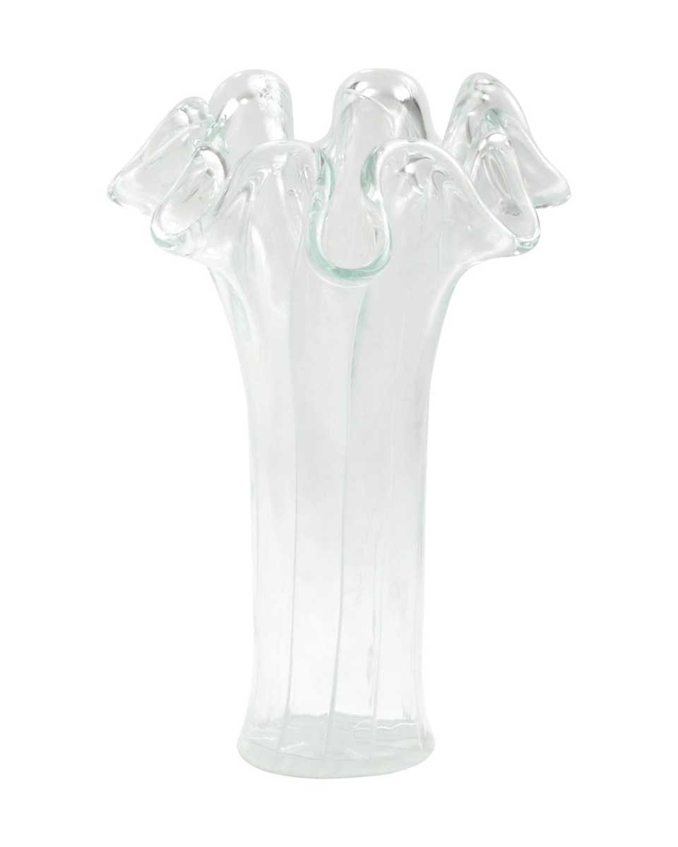 Onda Glass Clear W/ White Lines Short Vase