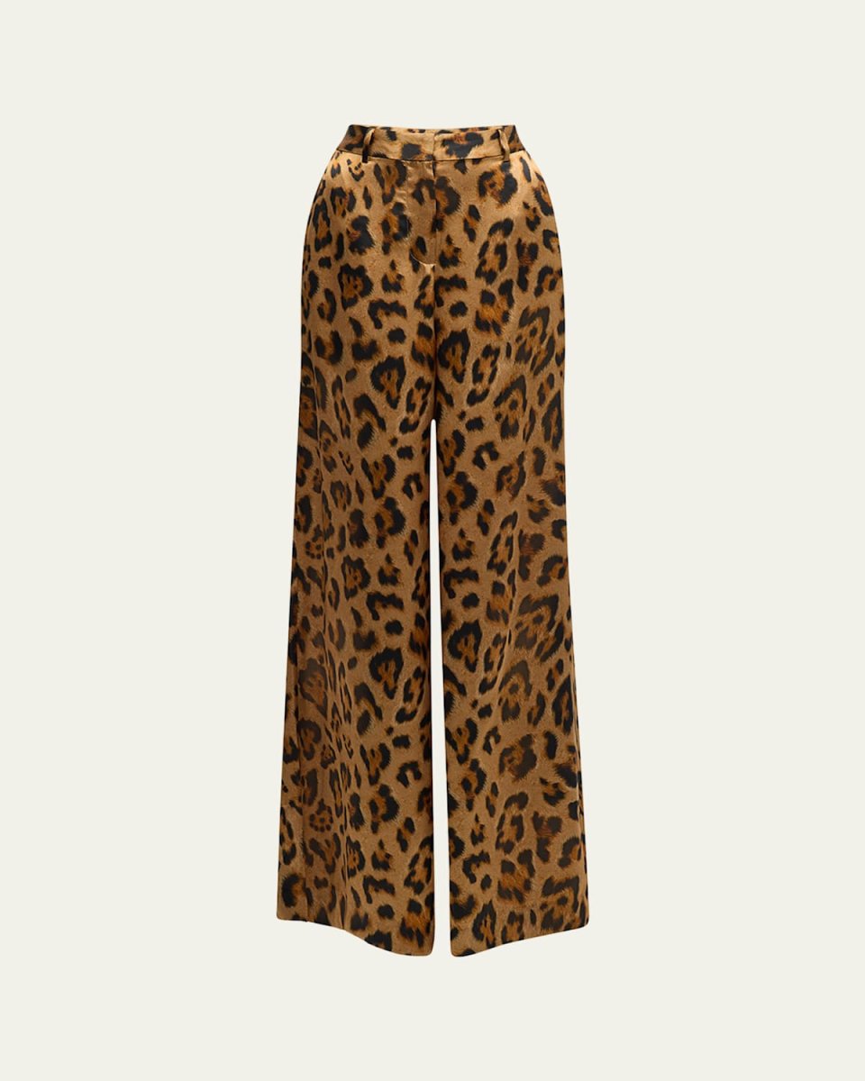 Pilar Leopard Silk Wide-Leg Pants