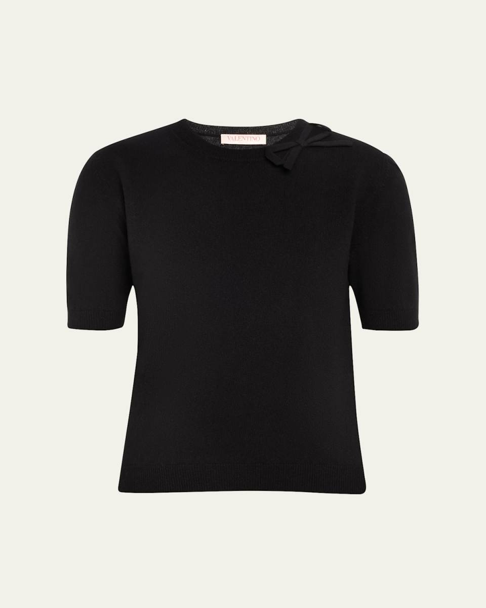 Short Sleeve Knit Sweater with Bow Detai