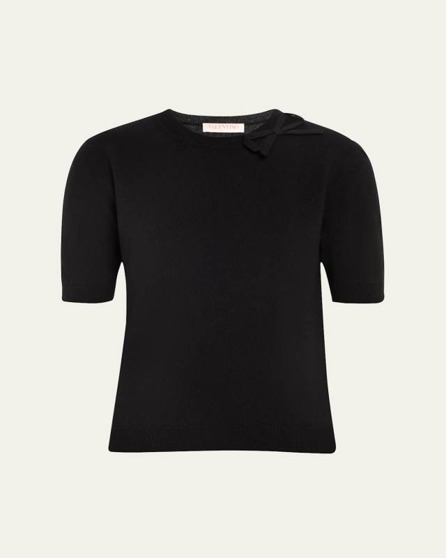 Short Sleeve Knit Sweater with Bow Detai