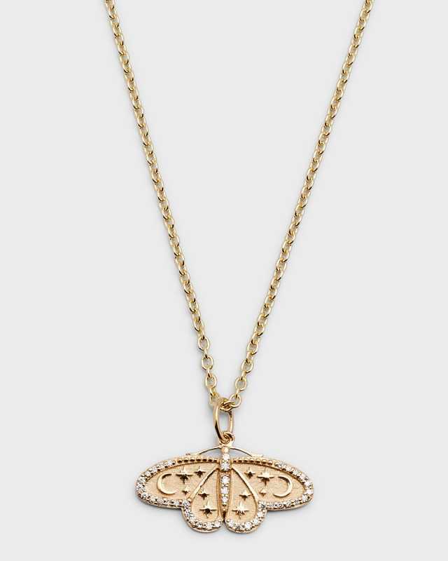 14k Diamond Celestial Moth Pendant Necklace