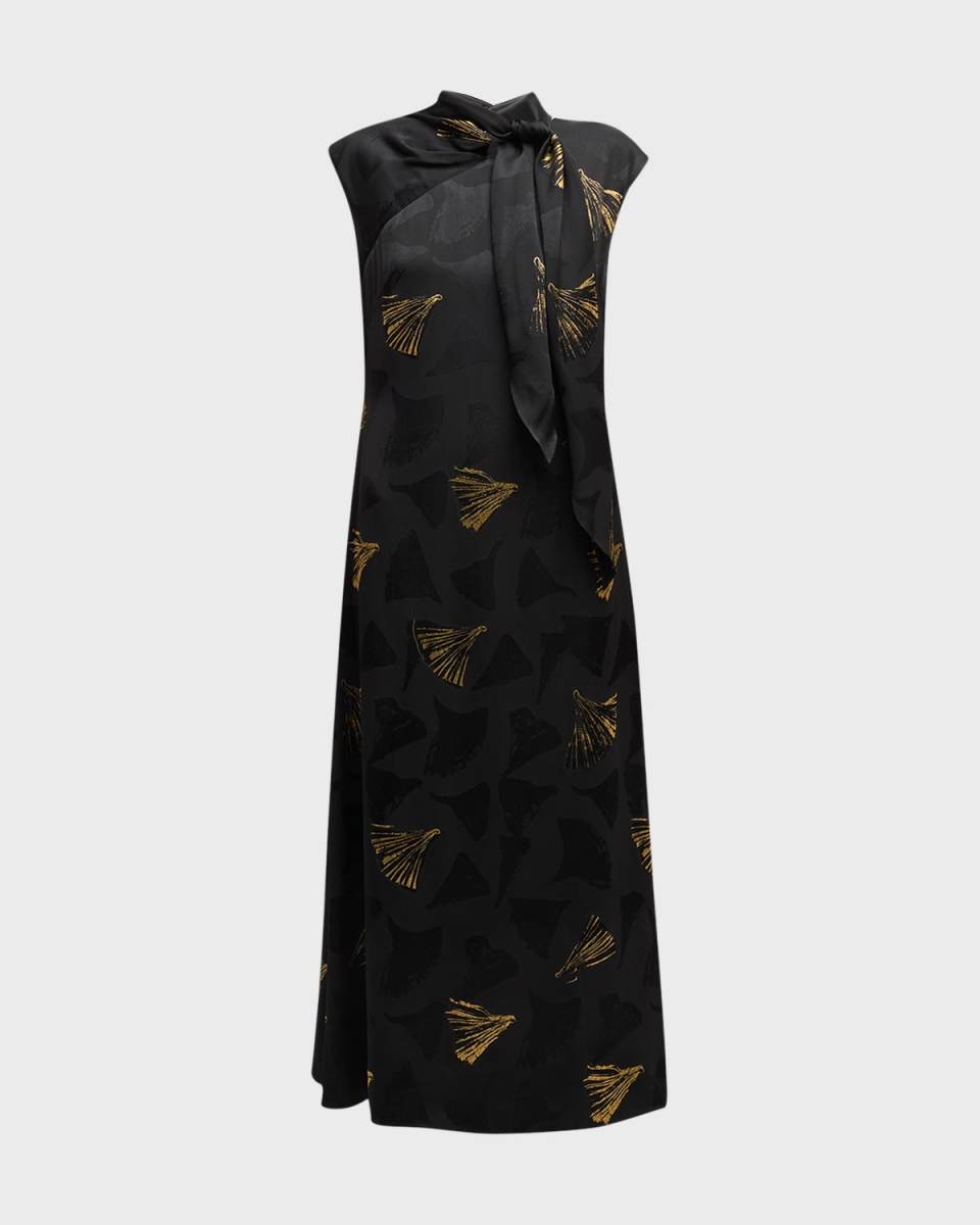 Printed Scarf-Neck Dress