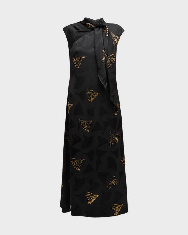Printed Scarf-Neck Dress