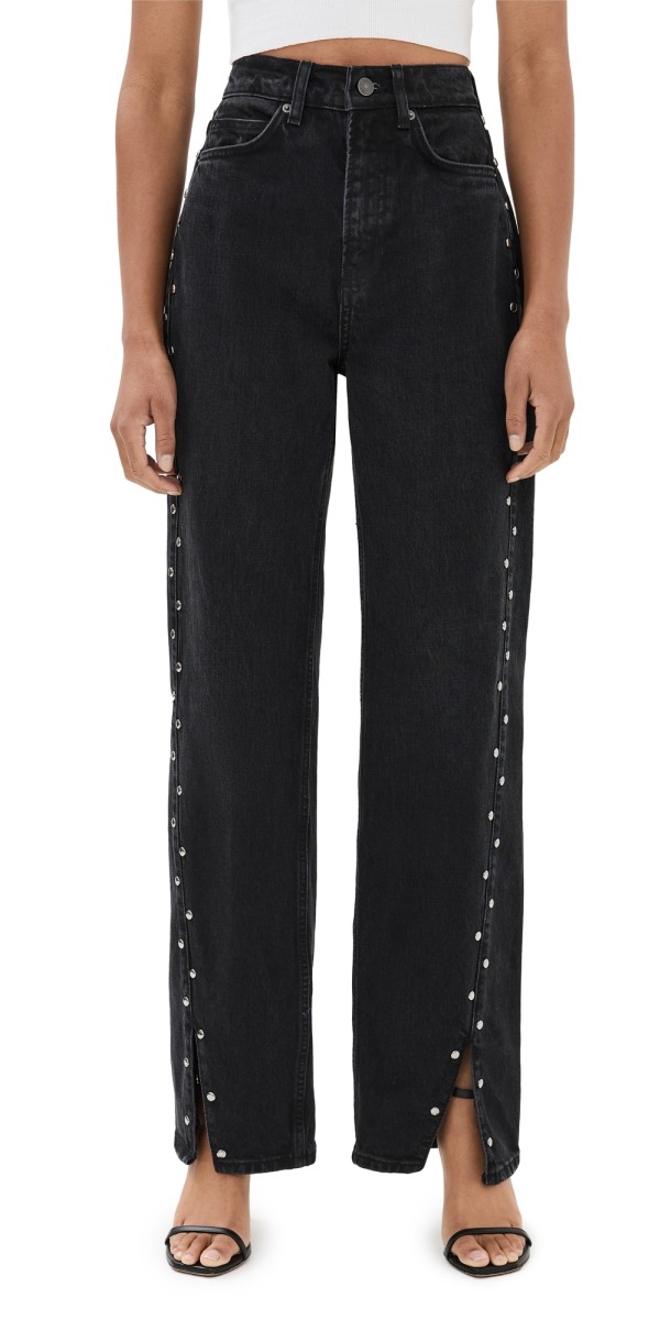 Reformation Cary High Rise Slouchy Straight Leg Jeans Vana Vented Studded