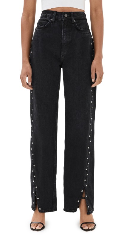 Reformation Cary High Rise Slouchy Straight Leg Jeans Vana Vented Studded