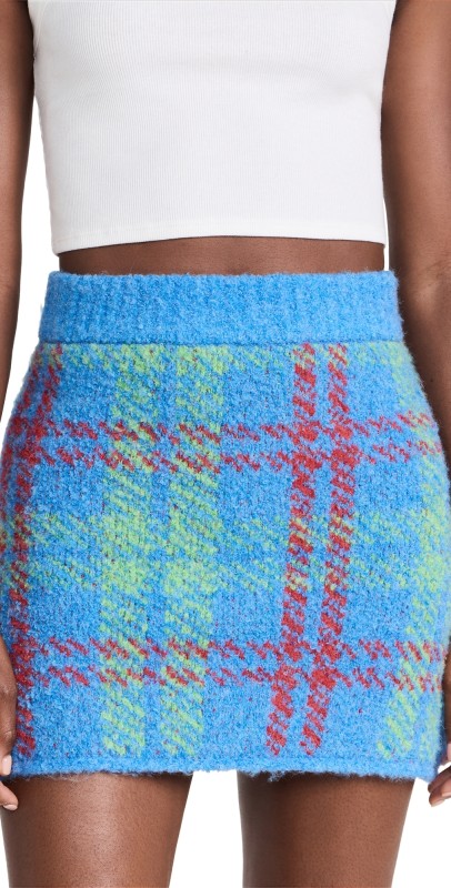 KITRI Susan Blue Check Boucle Knitini Skirt Blue Check