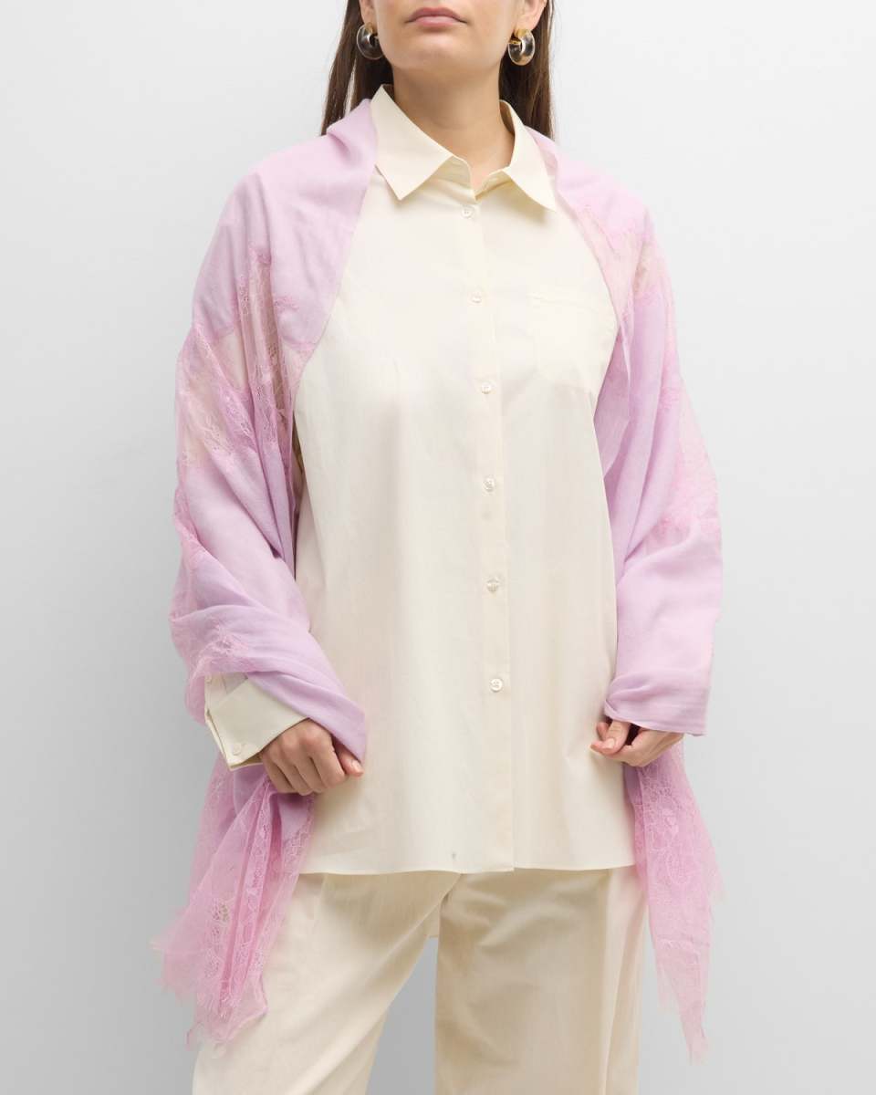 Pink Lace Cashmere & Silk Evening Wrap