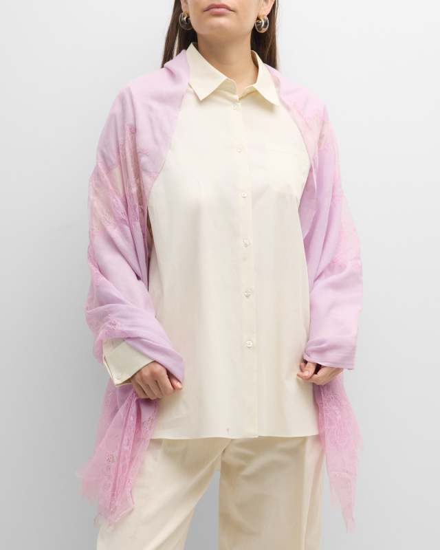 Pink Lace Cashmere & Silk Evening Wrap