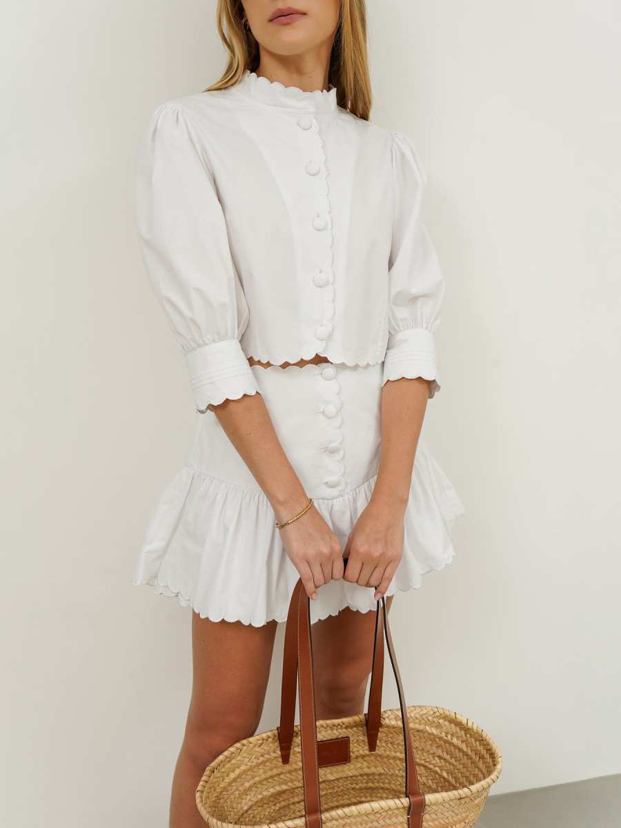 VITA GRACE Paulette Scalloped Cotton Shirt