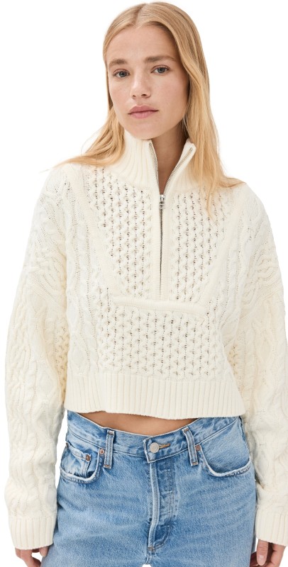 STAUD Cropped Hampton Sweater Buttercream