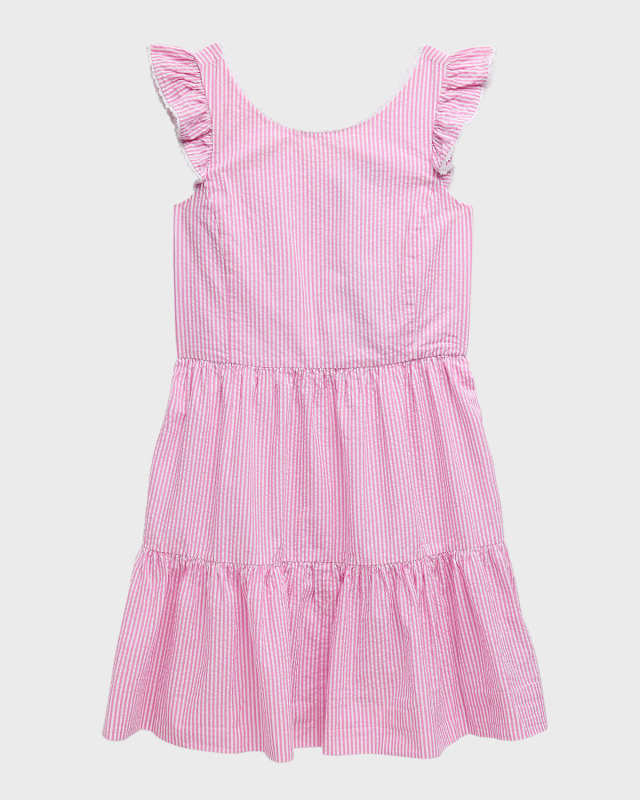 Girl's Seersucker Tiered Stripe Dress, Size 7-16