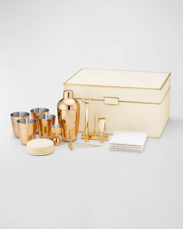 Classic Faux Shagreen Bar Set, Cream