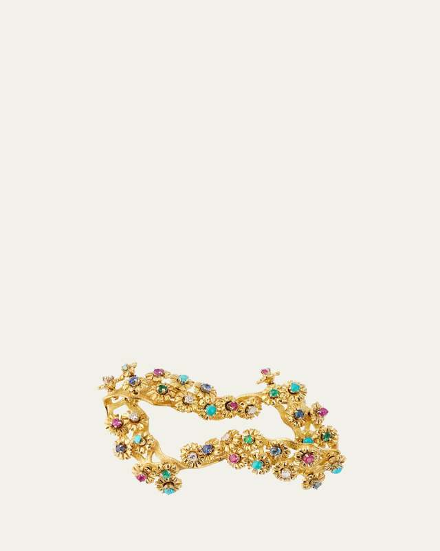 Estate 18K Yellow Gold Diamond, Turquoise, Emerald, Sapphire and Ruby Tremblant Floral Pin