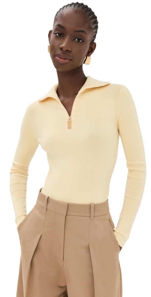 Victoria Beckham Half Zip High Neck Top Banana