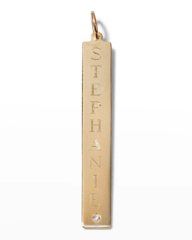 Melange 14K Gold Leigh Engraved Dog Tag with Diamond