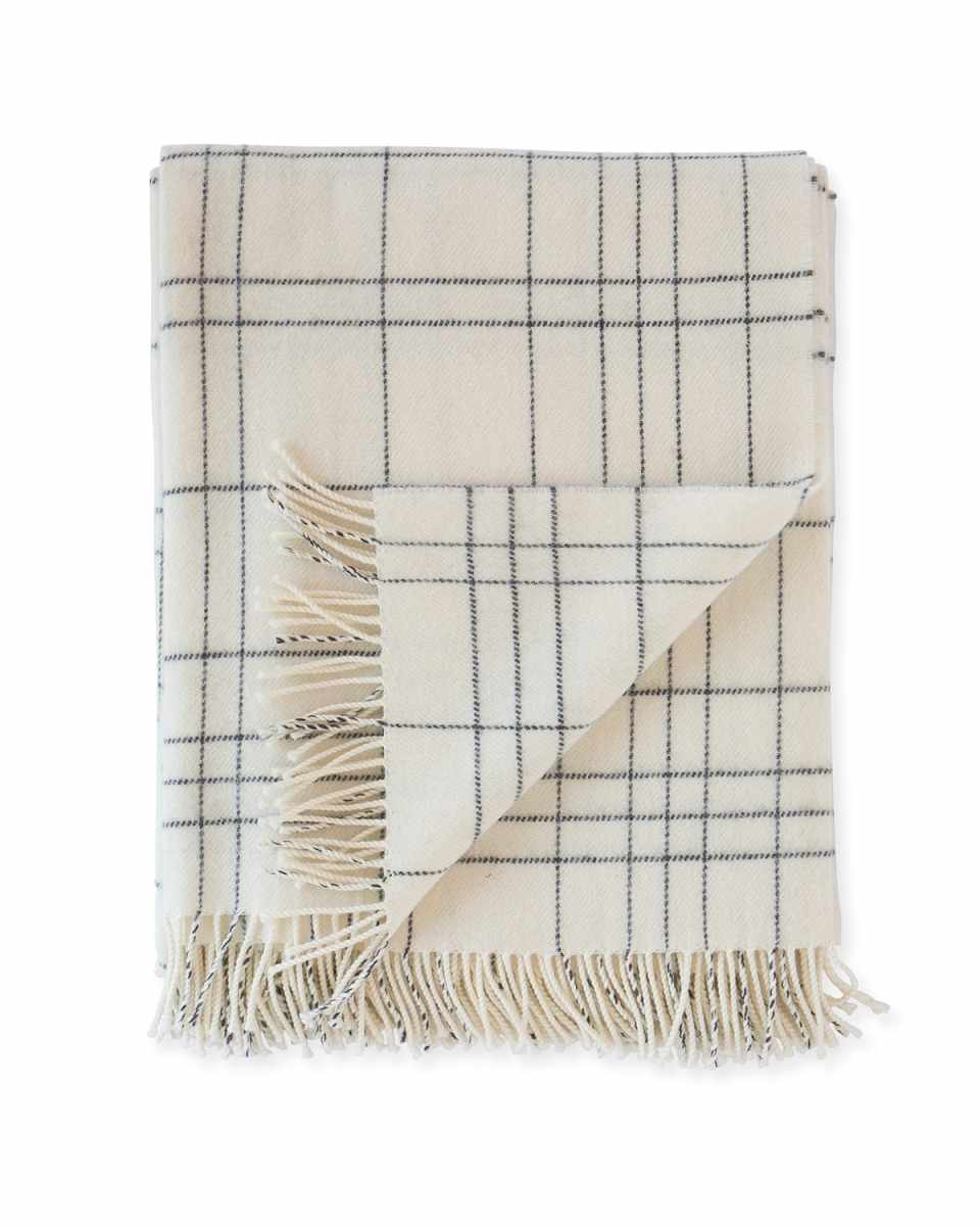 Merino Lambswool Patterned Throw, Check Pearl