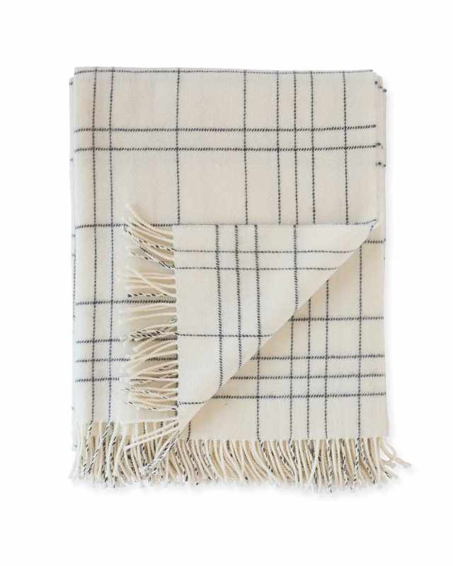 Merino Lambswool Patterned Throw, Check Pearl