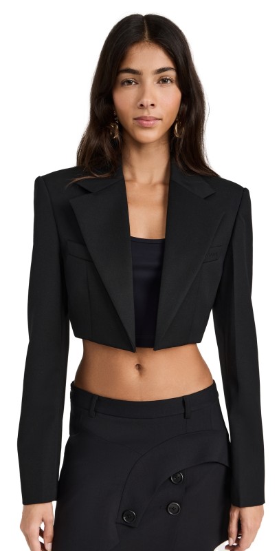 Alexander Wang Tuxedo Cropped Blazer with Logo Embroidery Black