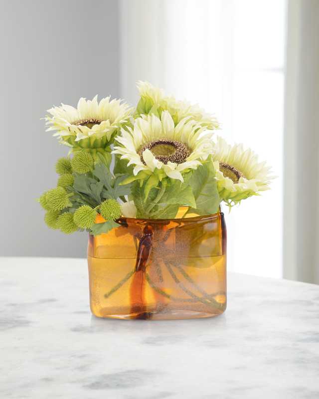 Sunflowers 17" Faux Floral Arrangement in Glass Container