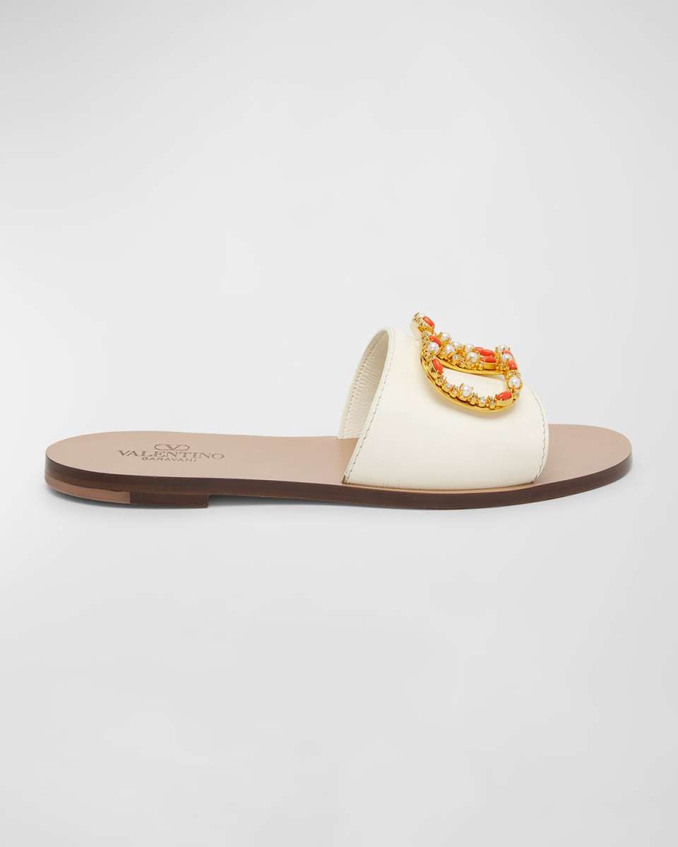 VLogo Embellished Medallion Slide Sandals