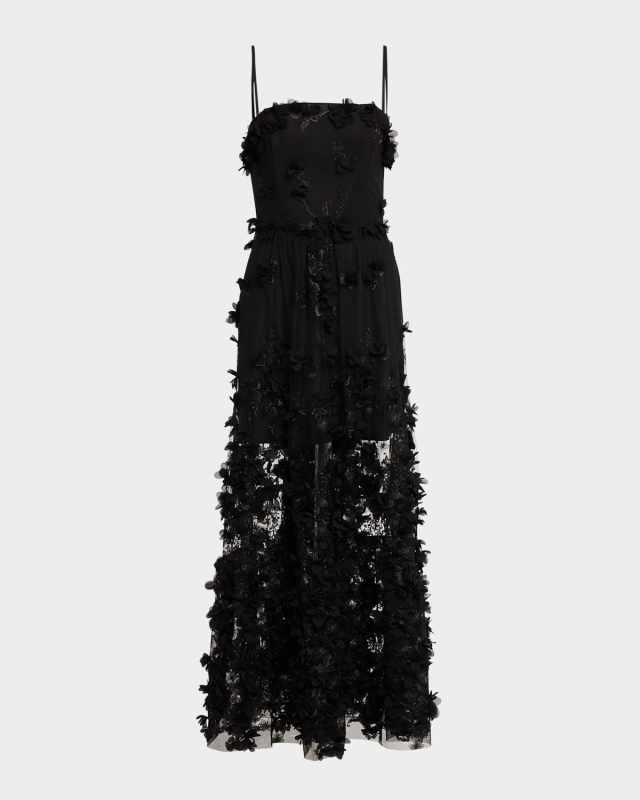 Audrey Embroidered Floral Applique Midi Dress