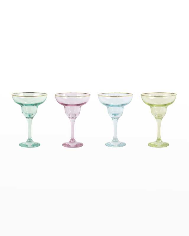 Rainbow Assorted Margarita Glasses, Set of 4