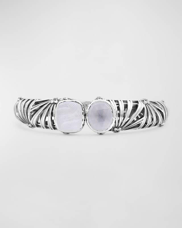 Quartz and Mother-of-Pearl Open-Close Bangle in Sterling Silver