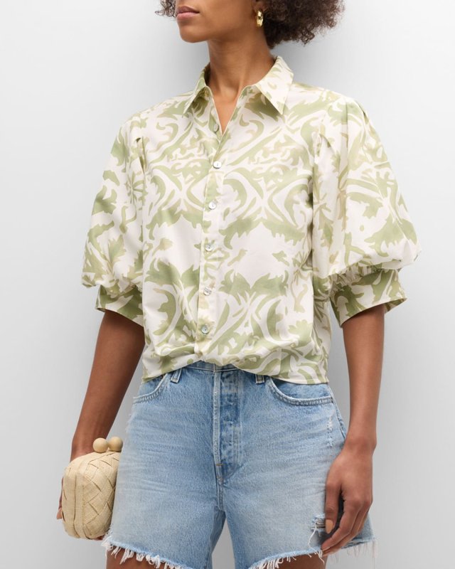 Bomba Blouson-Sleeve Cotton Shirt