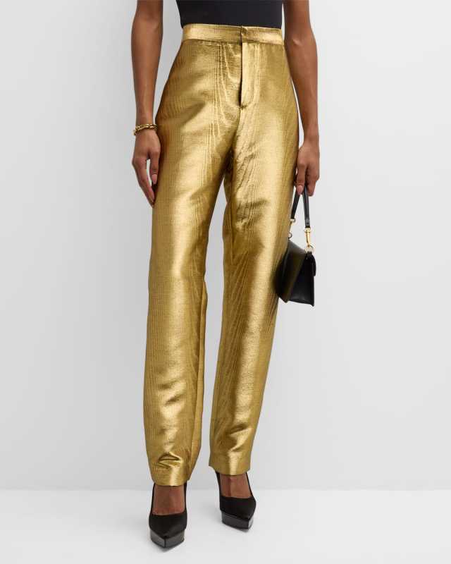 High-Rise Metallic Tapered-Leg Trousers