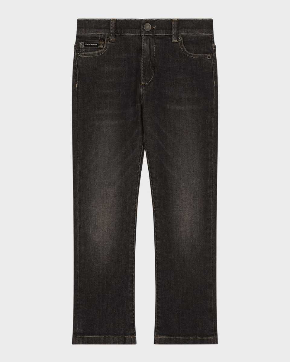 Boy's Dark Wash Logo Plaque Jeans, Size 8-14